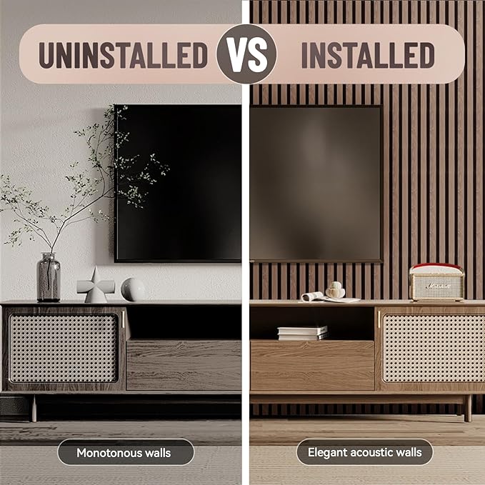 AKK-Stave Acoustic Wood Slat Wall Panels, 47.2" X 23.6" X 0.7" 15.5ft² Sound Absorbing Acoustic Panels for Walls –Wall Panels for Stylish Interiors (4# Walnut, 2pack -47.2x23.6in)