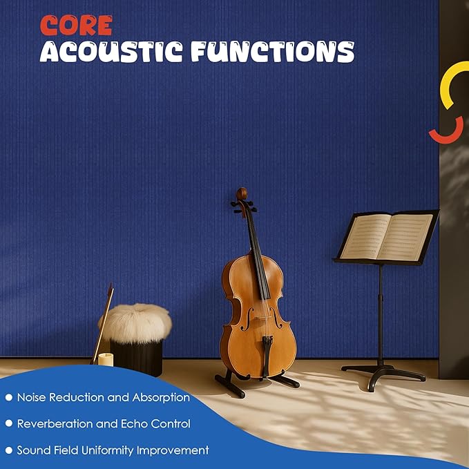 Acoustic Panels 5 Pack, Large Polyester Soundproof Panels 47.2x23.6x0.4 inch,Self-Adhesive Acoustic Treatment for Recording Studio & Office, Vertical, Navy Blue