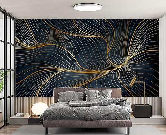 Simple Golden Lines Wall Mural Wallpaper for Bedroom 137" x 100"