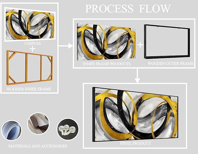 Abstract Canvas Wall Art Living Room - Black and Gold Wall Art - Large Picture Frames for Wall Size 29" x 59"
