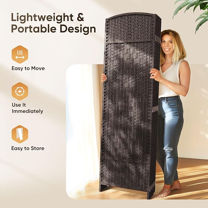 JOSTYLE Room Divider 6ft. Tall Extra Wide Privacy Screen, Folding Privacy Screens with Diamond Double-Weave Room dividers and Freestanding Room Dividers Privacy Screens(Espresso, 8-Panel)