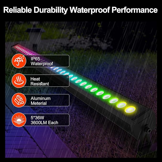 RGBCW Wall Washer Lights, 180W Stage Wash Light Bar Smart APP & Remote Control, Group, Memory,Timing, Music Sync Function, Color Changing Linear Wash Light for Stage Birthday Party Wedding