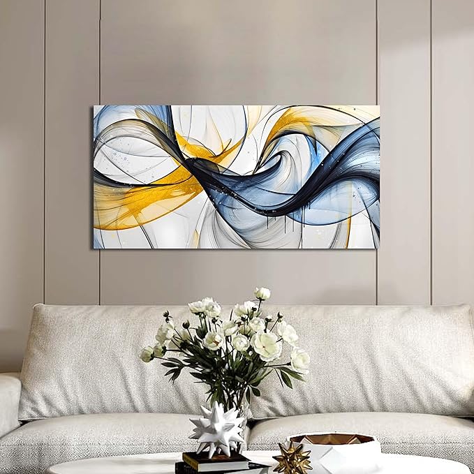 Abstract Office Artwork Wall Decor - Blue Canvas Art Wall Decor for Living Room - Modern Wall Art for Bedroom Size 20" x 40"