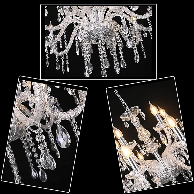 MALOSA Large Clear Crystal Chandeliers,30.7" Large Chandelier for Living Room,Bedroom,Dining Room,Hallway 15 Lights
