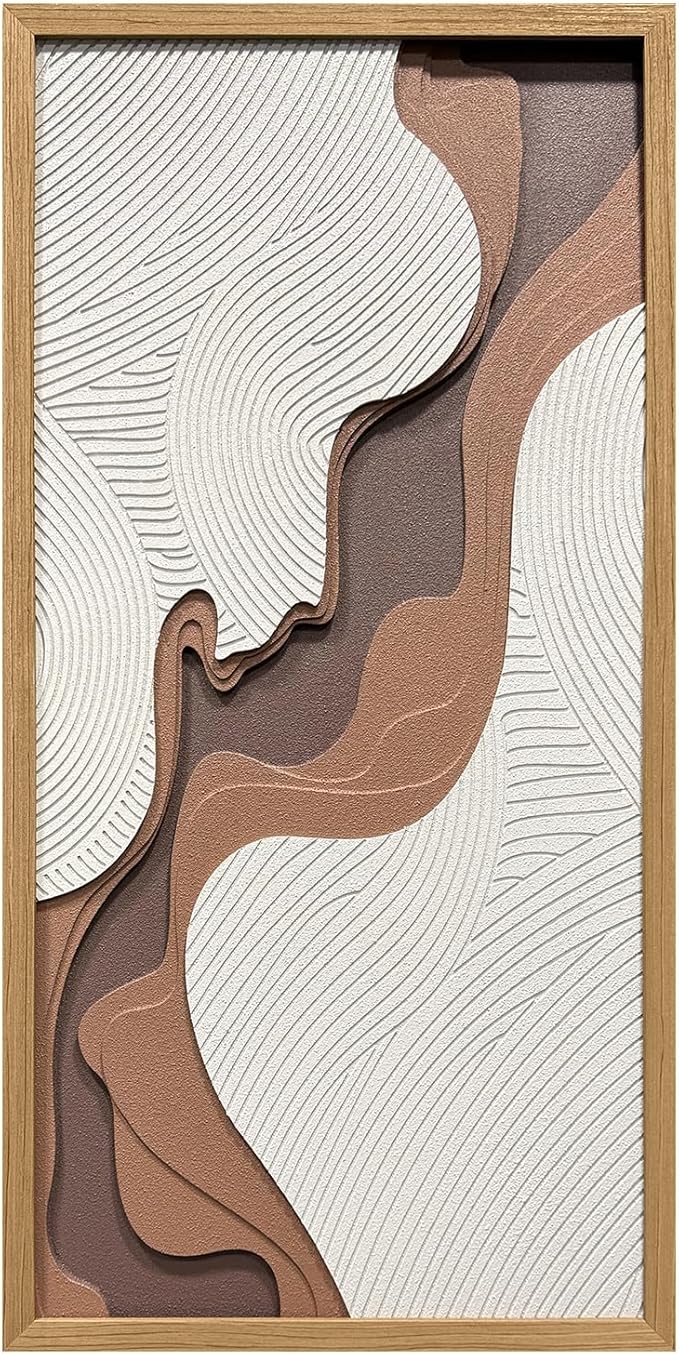 BrightA Creative wood carving relief wave-shaped large-scale wall decoration. Masterful craftsmanship with wooden frame. Suitable for study rooms and entrance halls to enhance the space's style and aesthetic appeal. Artwork hanging piece 23.6"x47.2"