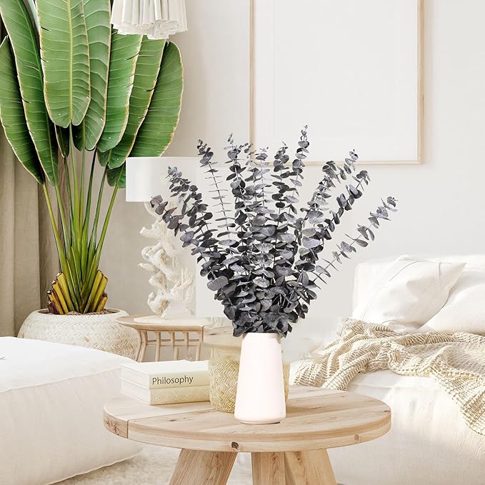 16 Pcs Dried Eucalyptus Stems, 17'' Natural Eucalyptus Leaves Branches Hanging for Shower, Preserved Real Black Plant Live Greenery for Home SPA Wall Bathroom Wedding Party Vase Decor