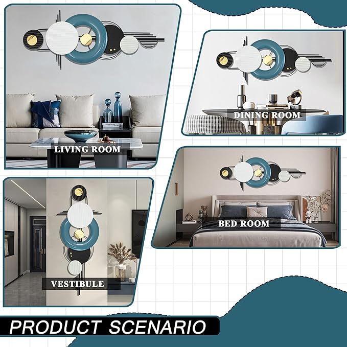 Modern Metal Wall Decor,Geometric Circle Contemporary Home Decor, Large 42x 16 Inches Metal Wall Sculpture,Handmade Wall Hanging Wall Decor for Living Room/Dinning Room/Bedroom/Entryway/Hallways