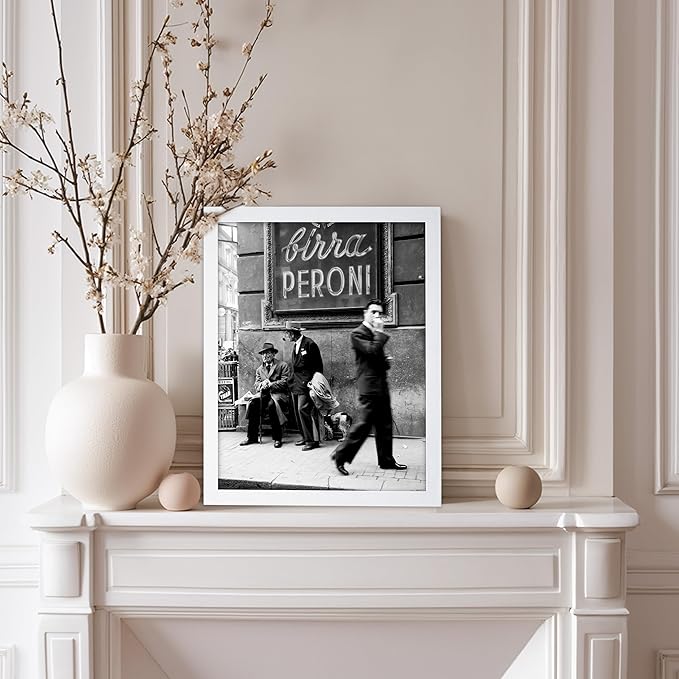 Poster Master Vintage Photograph Poster - Travel Print - Men in a Street of Napoli, Italy, Black & White, Minimalist - Gift for Artist, Friend - Wall Decor for Home, Office, 11x14 White Framed