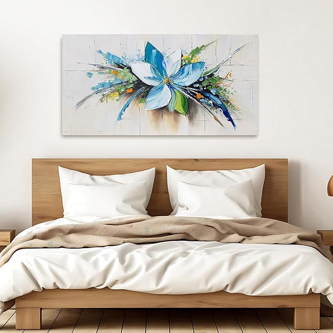 Canvas Wall Art Decor Wall Art Picture for Living Room Canvas Art Wall Decor Blue Floral Wall Art Decor Modern Flower Wall Art Prints Artwork for Walls Kitchen Bedroom Office Wall Decor 20" X 40"