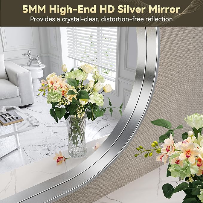 Brightify Arched Mirror, Arched Wall Mirror, 26 x 38 Inch Silver Arch Mirror, Metal Frame Silver Bathroom Mirror, Arched Top Bathroom Vanity Mirror for Living Room Bedroom Mantel Entryway Hallways