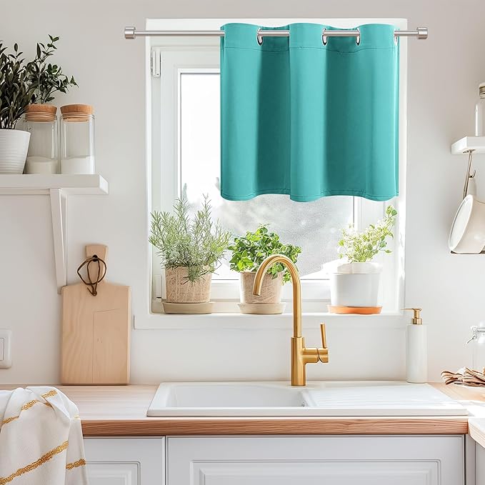 ChrisDowa Blackout Curtains 36 Inches Long for Living Room, Grommet Thermal Insulated Room Darkening Curtains for Bedroom (1 Panel Set, Teal, 52W x 36L)
