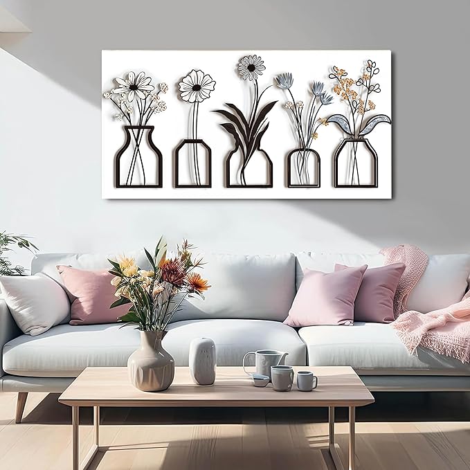 AIXMGSJS Canvas Wall Art Decor Abstract Modern Black and White Wall Art Decoratiions Art Work for Wall Decor Abstract White Flower Wall Art Prints Pictures for Living Room Home Office Decor 20" X 40"