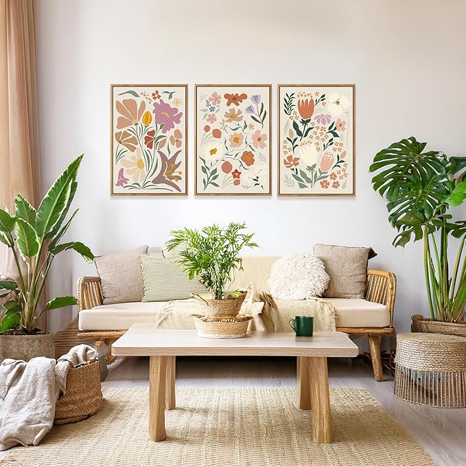 CHDITB Henri Matisse Framed Canvas Art Prints, Pink Beige Flower Market Wall Decor, Minimalist Floral Painting, Abstract Matisse Wall Art for Living Room, Bedroom, Dining Room 16"x24"x3