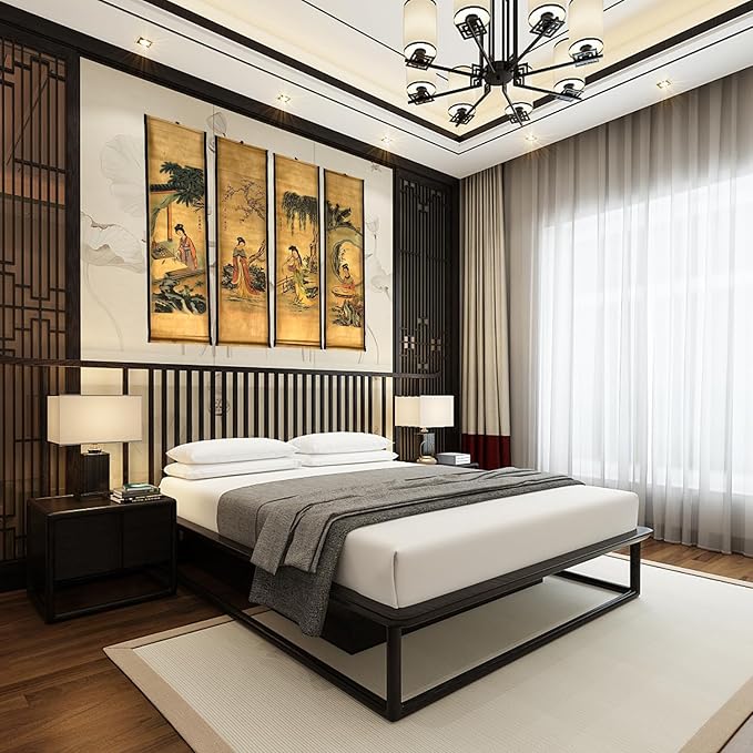 Wall Asia Traditional Art Prints Posters Painting Oriental,4 Panels Super Large Home Walls Decor Home Office Decoration (Super Old Aging Paper, c four beauty)