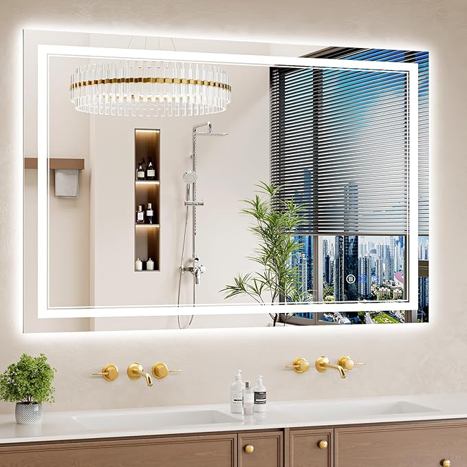 32"x48" LED Bathroom Mirror with Lights, Anti-Fog, Backlit + Front Lit, Dimmable, Led Vanity Mirror for Wall, Lighted Bathroom Mirror, 3 Colors, Shatter-Proof Tempered Glass
