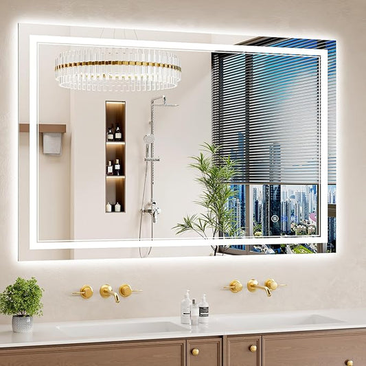 32"x48" LED Bathroom Mirror with Lights, Anti-Fog, Backlit + Front Lit, Dimmable, Led Vanity Mirror for Wall, Lighted Bathroom Mirror, 3 Colors, Shatter-Proof Tempered Glass