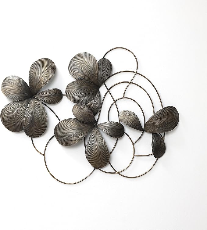 LuxenHome Metal Art Wall Decor, 42" Wide Dark Gray Abstract Metal Floral Accent Decor, Horizontal Wall Art Iron Artwork, Hanging Sculptures for Home, Living Room, Bedroom, Kitchen, Office