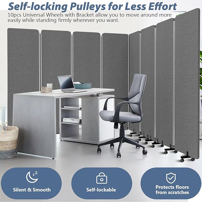 Acoustic Room Divider Privacy Panel with Wheels, 4 Panel Soundproof Room Divider (Aluminum Frame) for Room Partition, Folding Room Dividers Separation Office Cubicle Wall Sound Proof Partition Divider