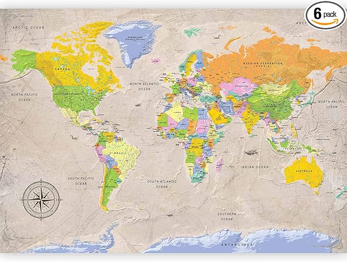 artgeist Premium Wall Mural World Map 118x83 in - XXL Non-Woven Wallpaper Fleece Wall Decor Photo Print Picture Image Design Home Map of The World k-A-0129-a-a