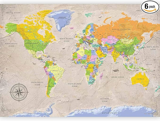 artgeist Premium Wall Mural World Map 118x83 in - XXL Non-Woven Wallpaper Fleece Wall Decor Photo Print Picture Image Design Home Map of The World k-A-0129-a-a