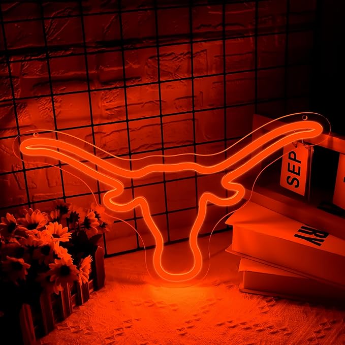 Longhorns Neon Sign for Wall Decor University LED Neon Light Sign Football Signs Longhorn Decor for Man Cave Graduation Gifts Dorm Decorr for College Students Men Teens,Size 14.6 * 8.3 in(FMXD096-01)