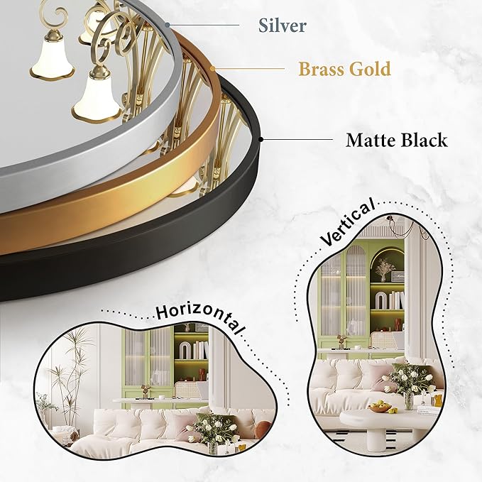 Bathroom Mirror - Black Irregular Wall Mirrors Decorative 26"x46" Asymmetrical Tempered Glass Aviation Aluminum Alloy Frame for Vanity, Bedroom, Living Room, Cloakroom, Entryway