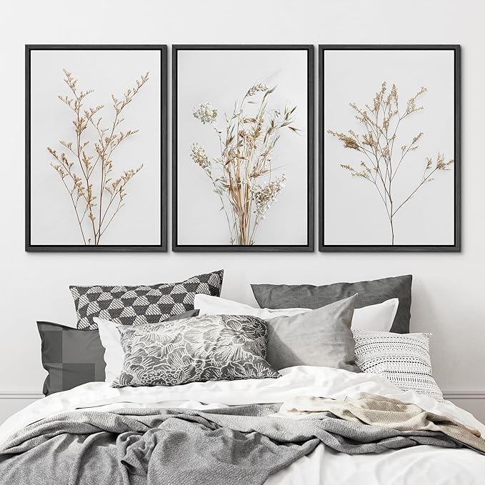 MUDECOR Framed Canvas Print Wall Art Wildflower Floral Botanical Prints Minimalist Wall Art Modern Farmhouse for Bedroom - 24"x36"x3 Black