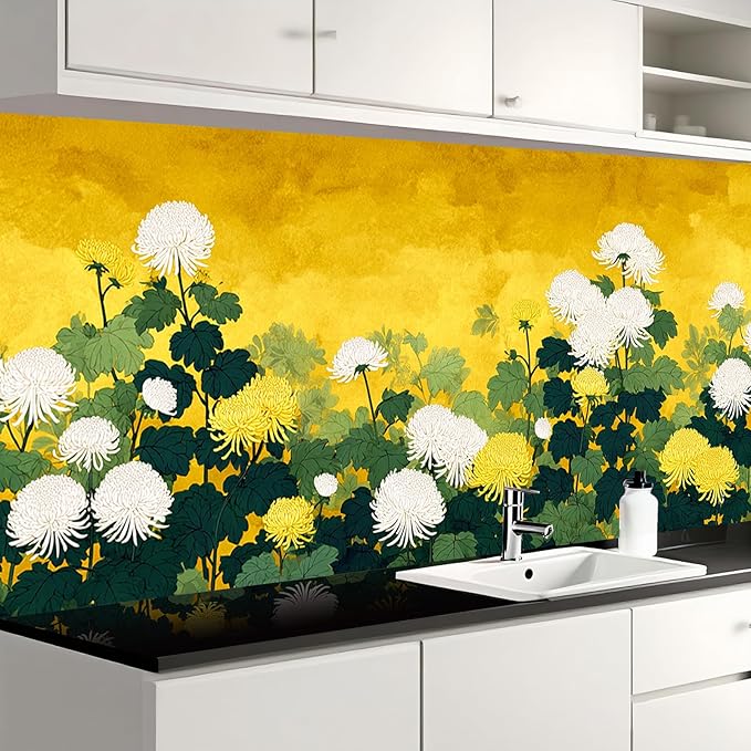 Nuxovilar Yellow White Floral Textured Peel and Stick Wallpaper, 15.75"x39.37", Self-Adhesive Contact Paper, Bright Flower Design for Bedroom, Living Room and Table Decor