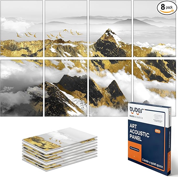 BUBOS 8 Pack Art Acoustic Panels Soundproof Wall Panel,47.2X31.4 Inches Sound Absorbing Panel,Self-Adhesive Decorative Acoustical Wall Panels, Acoustic Treatment for Ceiling Home Office (Mountain)