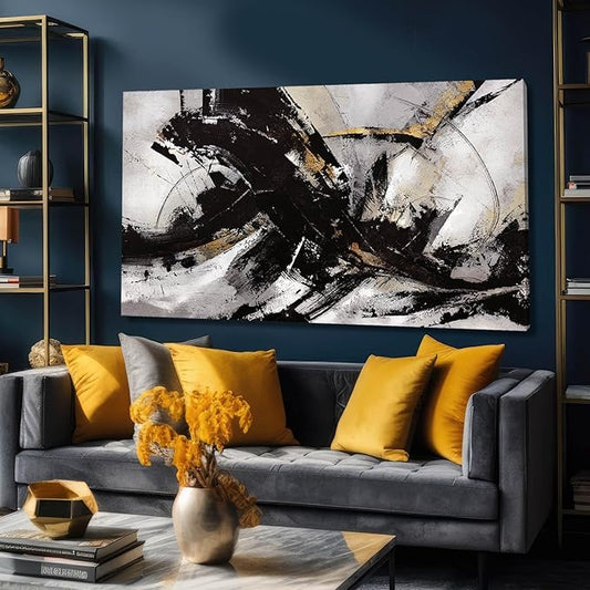 Black Art Abstract Wall Pictures Canvas Wall Art Grey Wall Decor Vintage Artwork Poster Prints Art for Office Hotel 24"x48"