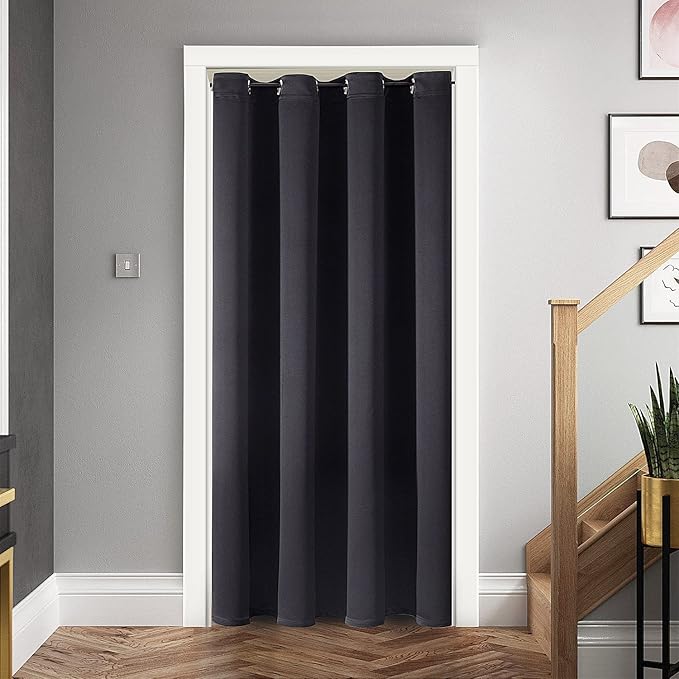 ChrisDowa Blackout Door Curtains for Doorway Privacy, Grommet Closet Curtains for Bedroom Closet Door, Thermal Insulated Temporary Doorway Cover Room Divider Drapes (1 Panel, Black, 42 x 80 Inch)