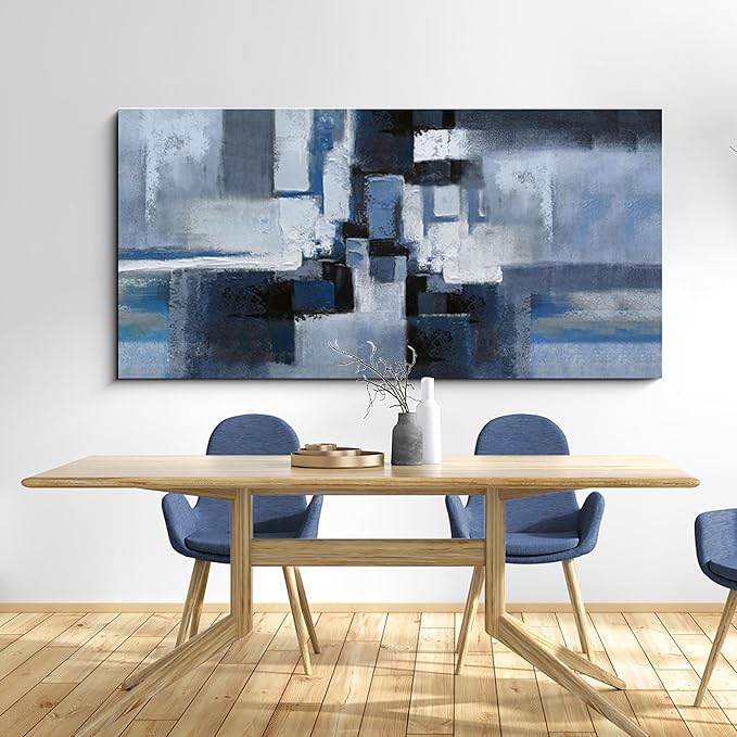 KLAKLA Exter Large Abstracr Wall Art - Blue and Black Canvas Picture for Living Room Wall Decor - Bedroom Art Framed Artwork - Modern Wall Art