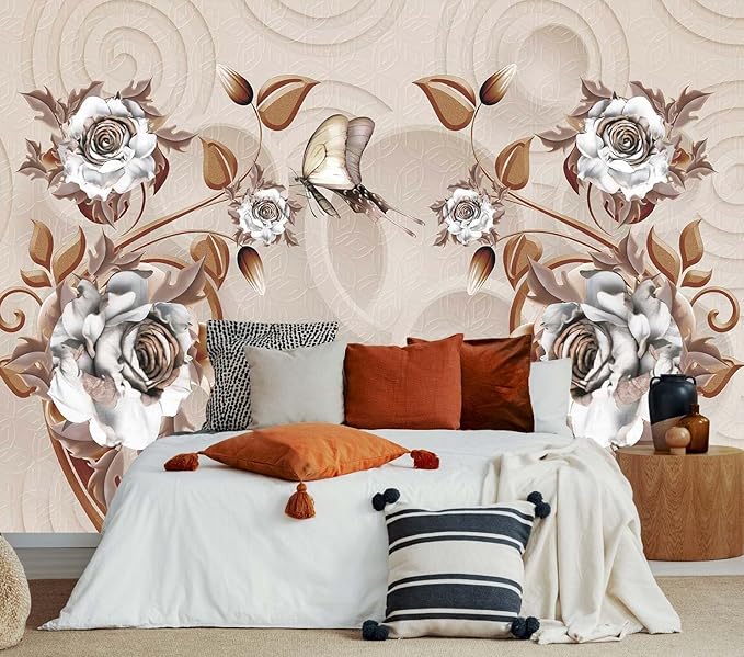 3D Floral Wallpaper Butterfly Rose Mural for Living Room Bedroom Tv Background (Not Self-Adhesive)
