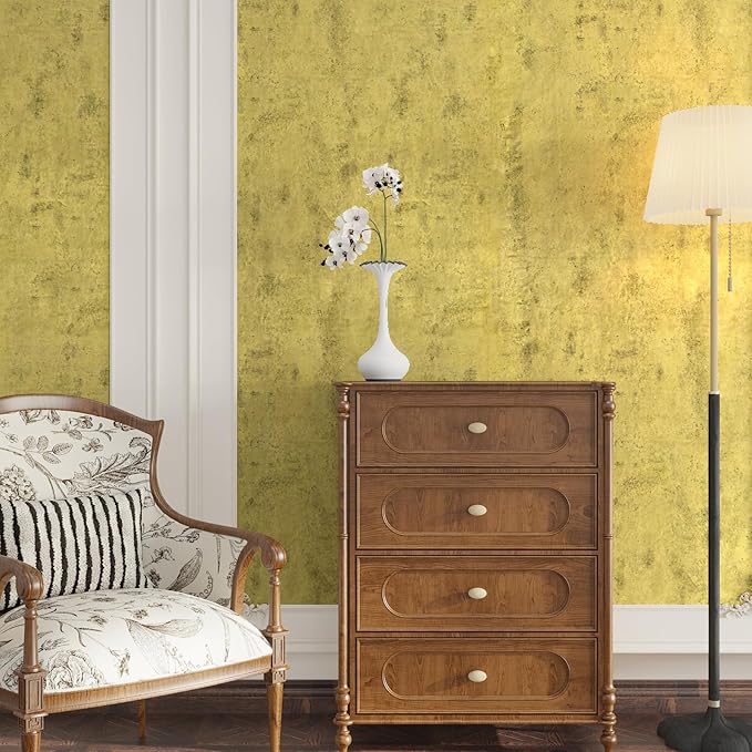 32"x354" Gold Foil Contact Paper Vintage Faux Golden Concrete Peel and Stick Wallpaper Matte Antique 3D Textured Vinyl Waterproof Thick Contact Paper for Kitchen Cabinets Office Decor