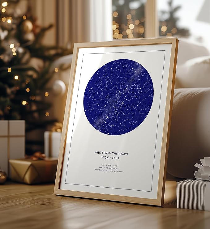 CELESTORY Custom Star Map Framed Night Sky Print Constellation Map Star Chart Gift Wall Art Poster Personalized Star Map for Specific Date Unique Gifts for Him Meaningful Gifts for Her - Twilight Blue