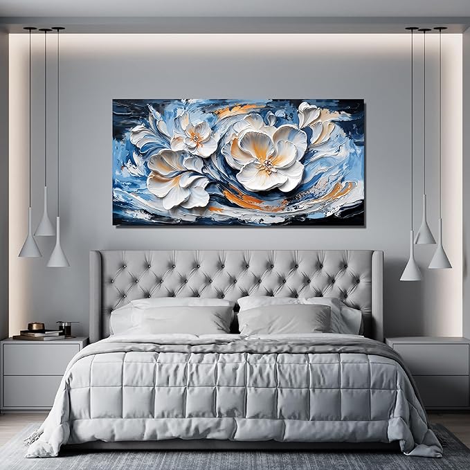 Canvas Wall Art Decor Wall Art Pictures for Living Room Abstract Canvas Art Wall Decor Blue White Wall Art Prints Modern Flower Wall Art Decorations Bederoom Office Home Decor Aesthetic 20" X 40"