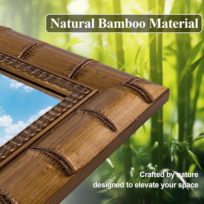 Large Vintage Decorative Mirror for Wall, 53'' x 29'' Antiuqe Warm Gold Living Room Mirrors with Bamboo-Joint Frame, Classic Vintage Gold Wooden Mirror, Horizontal/Vertical