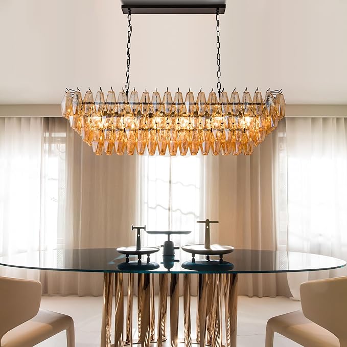 Large Chandelier, 54" Rectangular Drum Chandeliers for Dining Room, 12-Light Modern Round Kitchen Island Hanging Light Fixture for Living Room, Kitchen Island, Foyer- Black