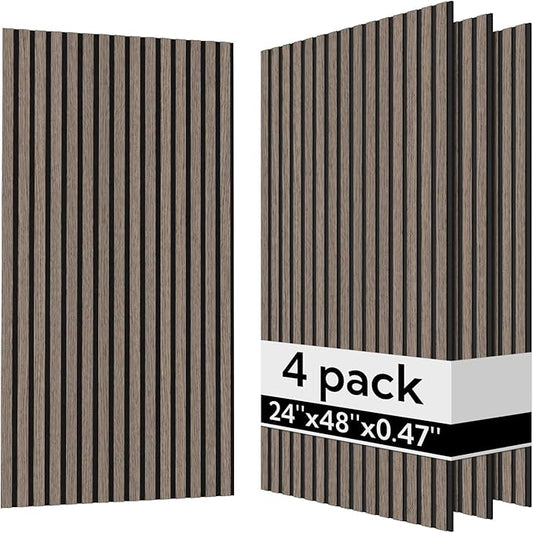 Olanglab Acoustic Wood Wall Panels 4 Pack, Sound Dampening Wood Slat Wall Panels 23.6" x 47.2", Dark Walnut