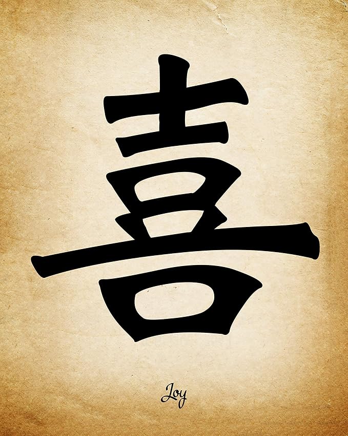 Chinese Calligraphy Wall Art Print Set of 4 8x10 inch Unframed Inspirational Asian Symbol Values of Love, Peace, Joy and Serenity. Gift. Bedroom, Office, Dorm Room Oriental Decor Idea