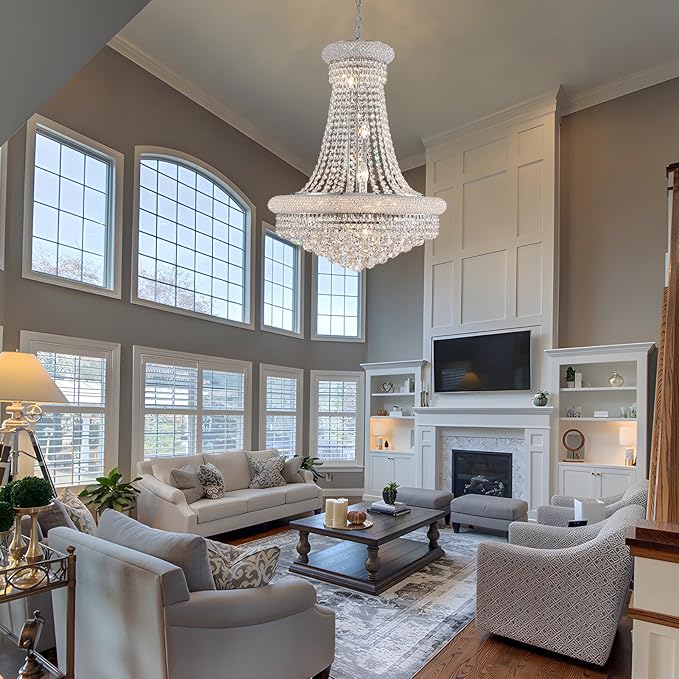 Modern Crystal Chandeliers Light Fixture,11-Light Empire Style K9 Crystal Chandeliers for Entryway, Chrome Finish Luxury Chandeliers for Living Room Bedroom Stairway Foyer Hallway D23.6