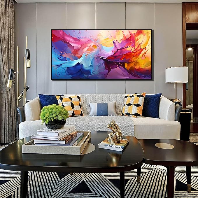 Abstract Wall Art for Living Room, Colorful Canvas Wall Decor for Bedroom, Framed Picture Print, Large Size 59x29 Inches