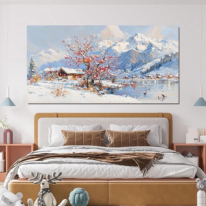 Canvas Wall Art Prints Vintage Wall Art Pictures for Living Room Landscape Farmhouse Wall Art Decorations Canvas Art Wall Decor Red Tree Flower Artwork For Walls Bedroom Office Home Decor 20" X 40"