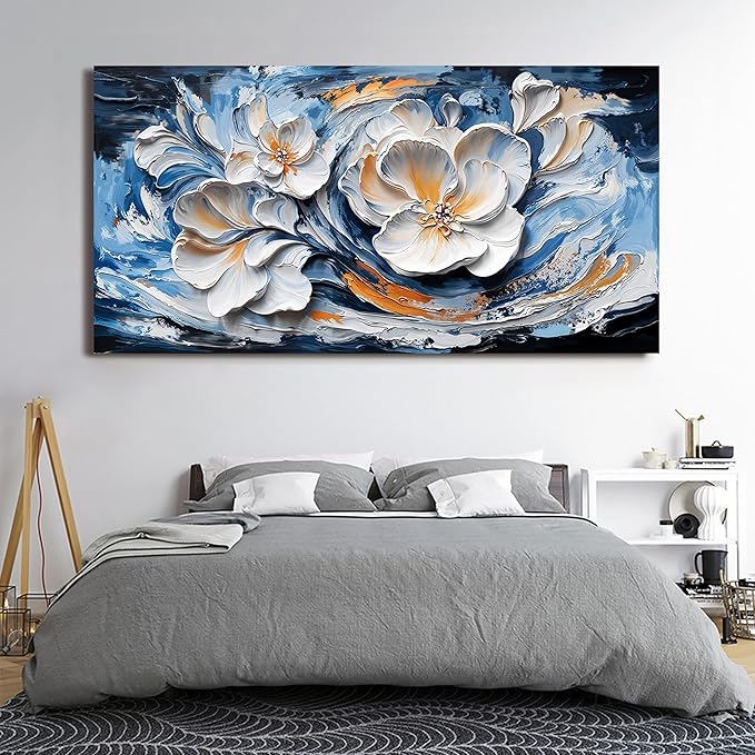 Large Canvas Wall Art Decor Wall Art Pictures for Living Room Abstract Canvas Art Wall Decor Blue White Wall Art Prints Oversized Flower Wall Art Decorations Bederoom Office Home Decor 29" X 58"