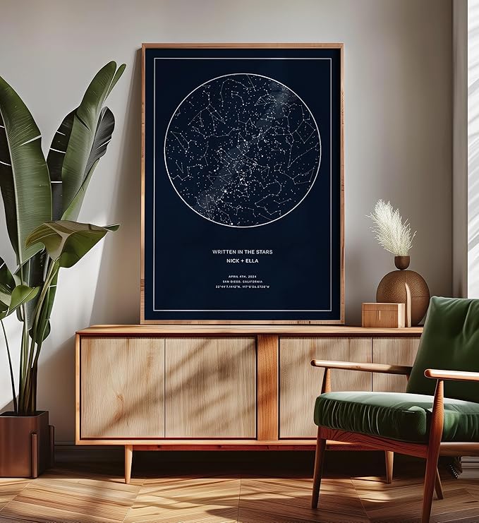 CELESTORY Custom Star Map Framed Night Sky Print Constellation Map Star Chart Gift Wall Art Poster Personalized Star Map for Specific Date Unique Gifts for Him Meaningful Gifts for Her - Midnight Blue
