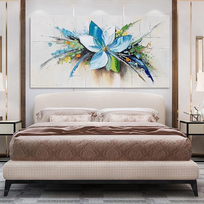 Canvas Wall Art Decor Large Wall Art for Living Room Canvas Art Wall Decor Blue Floral Wall Art Decor Large Artwork for Walls Modern Flower Wall Art Prints Kitchen Bedroom Office Wall Decor 29" X 58"