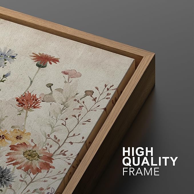 MUDECOR Framed Wall Art Print Set Blooming Wildflowers Illustrations Modern Art Decorative Colorful Chic for Living Room, Bedroom, Office - 24"x36"x3 Natural