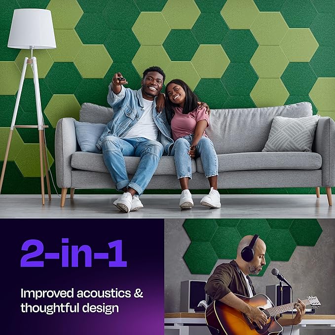 Acoustic Panels 12-Pack Soundproof Wall Panels 12"X10.4"X0.4" Sound Panels High Density Sound Dampening Panels - [Dark Green Hexagon]