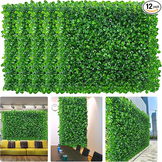 12 PCS Grass Wall Panels,10 x 10 Inch Grass Wall Panels,Artificial Boxwood Panel,Greenery Backdrop Panel for Indoor Outdoor Garden Yard Fence,Wedding Backdrop Decor