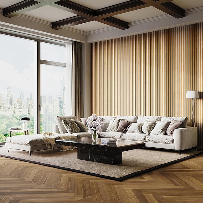 94" x 12.6" 3D Acoustic Slat Wood Wall Panels | Modern Sound-Dampening & Eco-Friendly Design (2-Piece Set) (Honey Walnut)